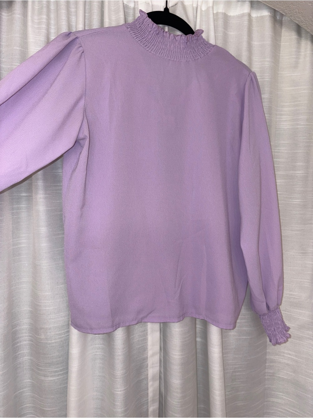Women's Lavender Smocked Neck Long-Sleeve Top